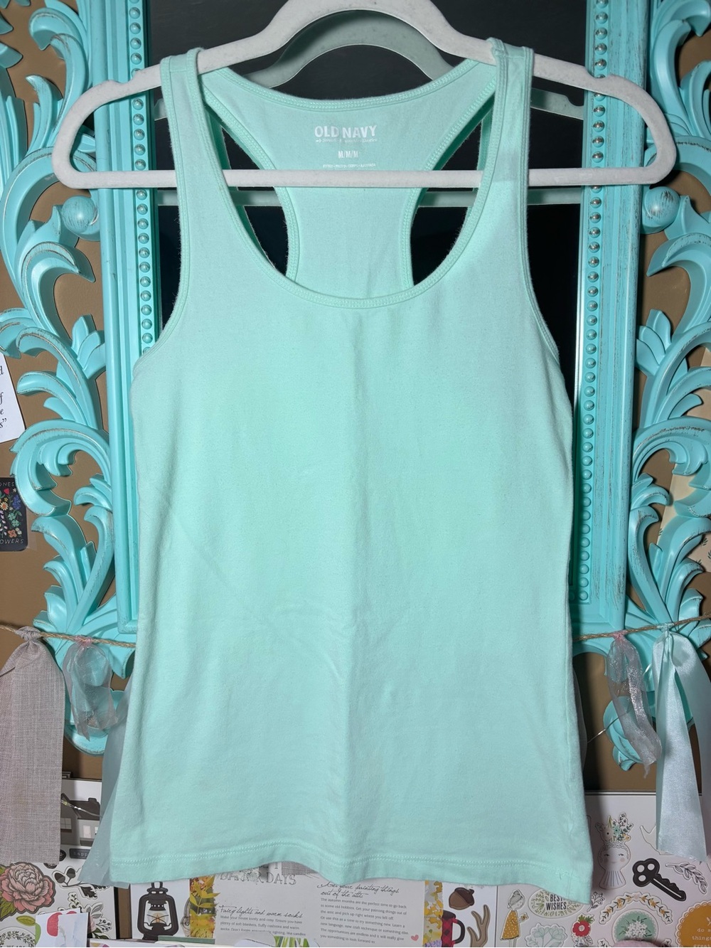 Old Navy Stretch Fitted Racerback Tank Top Pastel Mint Green Women’s Sz M 2010s
